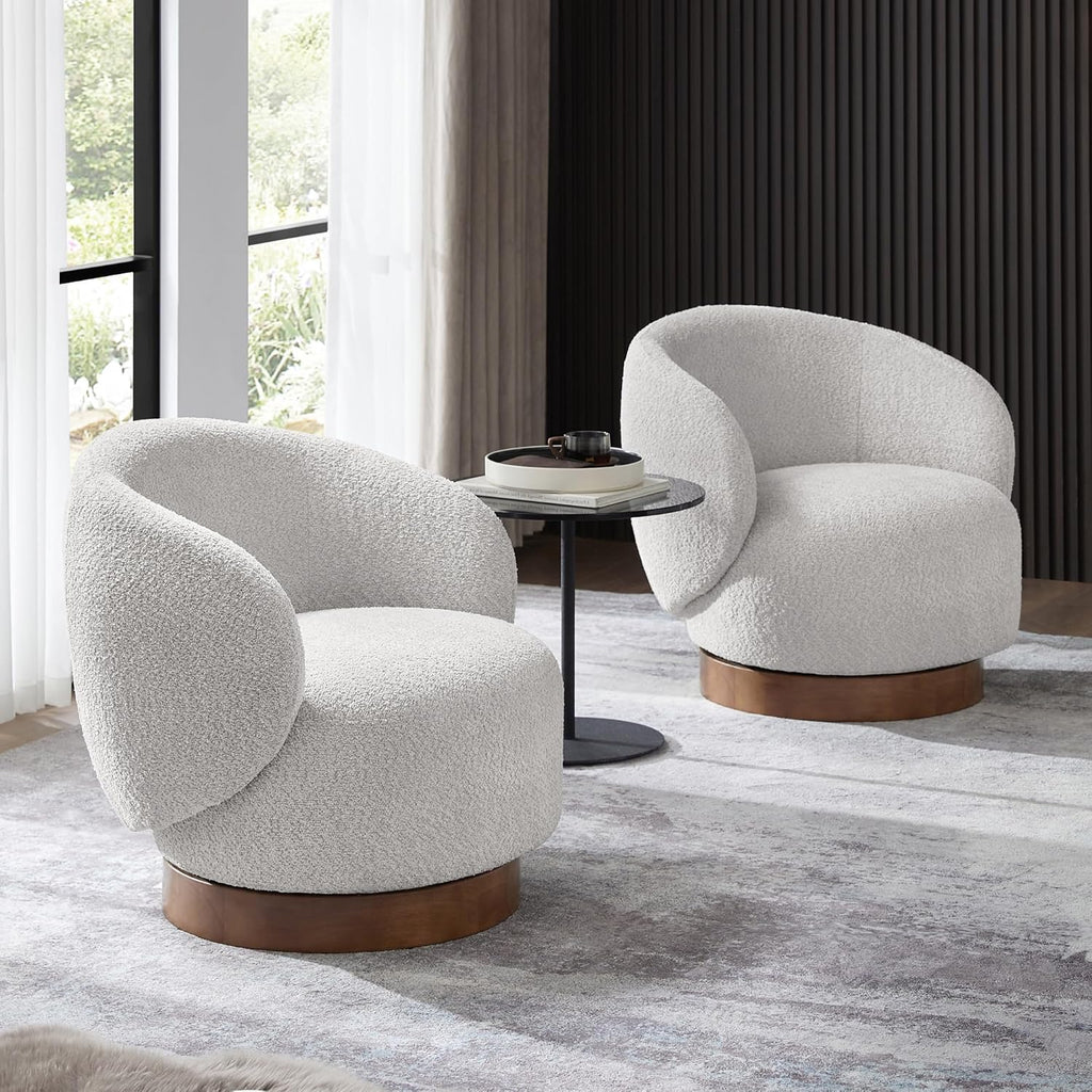 KISLOT Swivel Accent Chair Round Barrel Armchair Upholstered Performance Fabric for Living Room Bedroom Reading Waitingroom,2 PCS,Light Grey