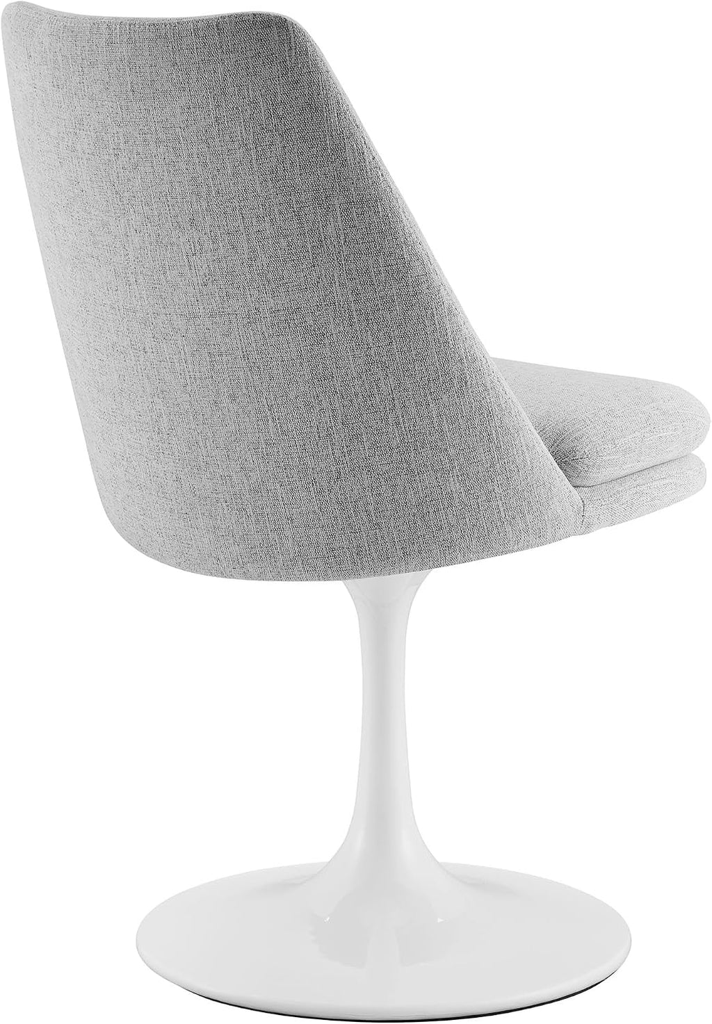 Modway Lippa Upholstered Swivel Dining Side Chair in White Light Gray - Armless Woven Heathered Fabric Accent Chair with Pedestal Base - 360° Office Desk Rotating Chair with No Wheels