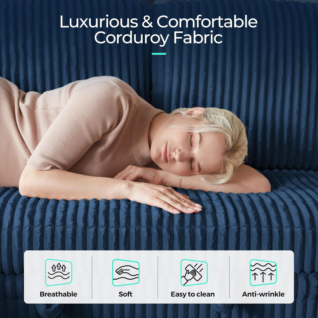 LINSY HOME Loveseat Sofa with Storage, Plush Corduroy Love Seat Couch Sectional Couches for Small Space Living Room Apartment Bedroom (Blue)