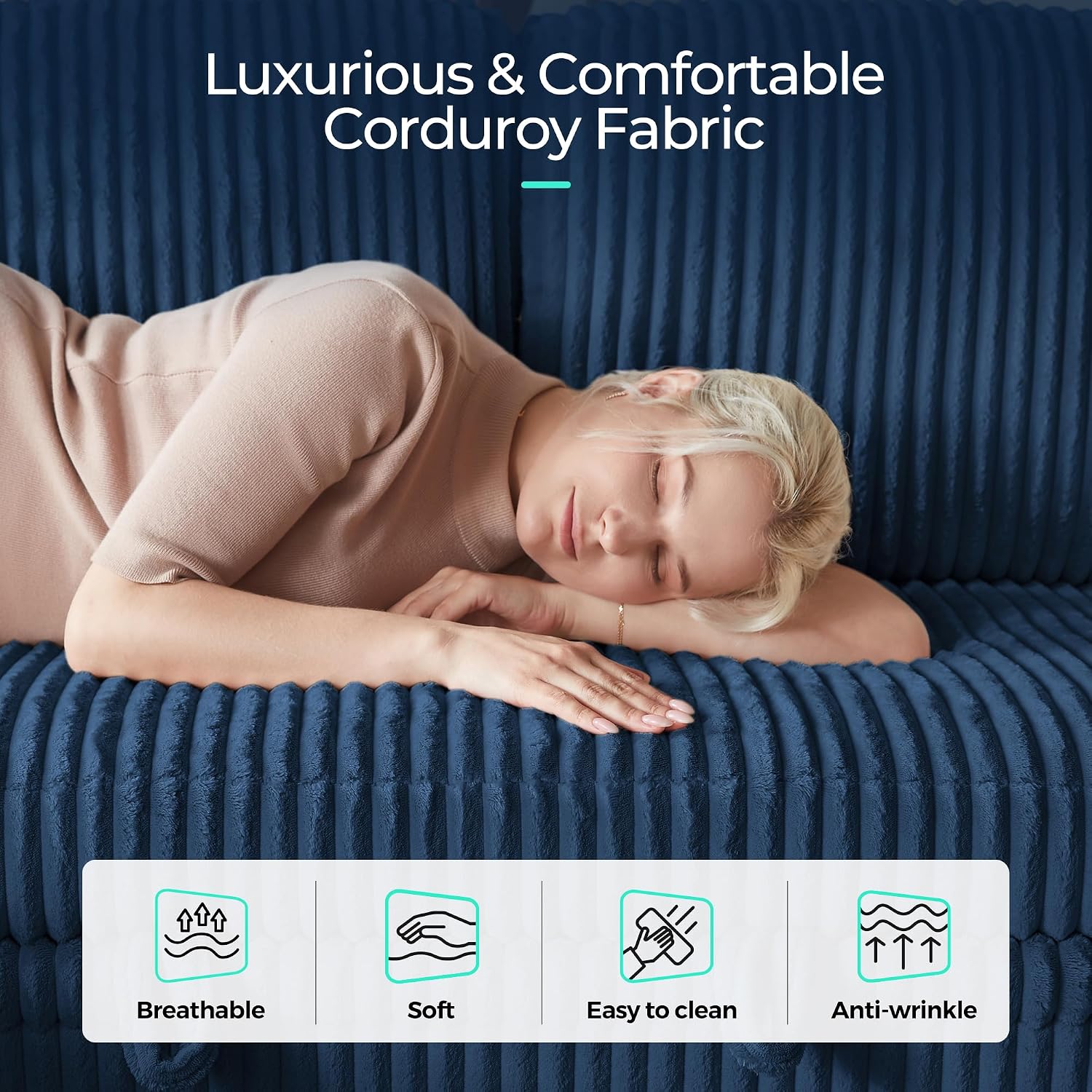 LINSY HOME Loveseat Sofa with Storage, Plush Corduroy Love Seat Couch Sectional Couches for Small Space Living Room Apartment Bedroom (Blue)