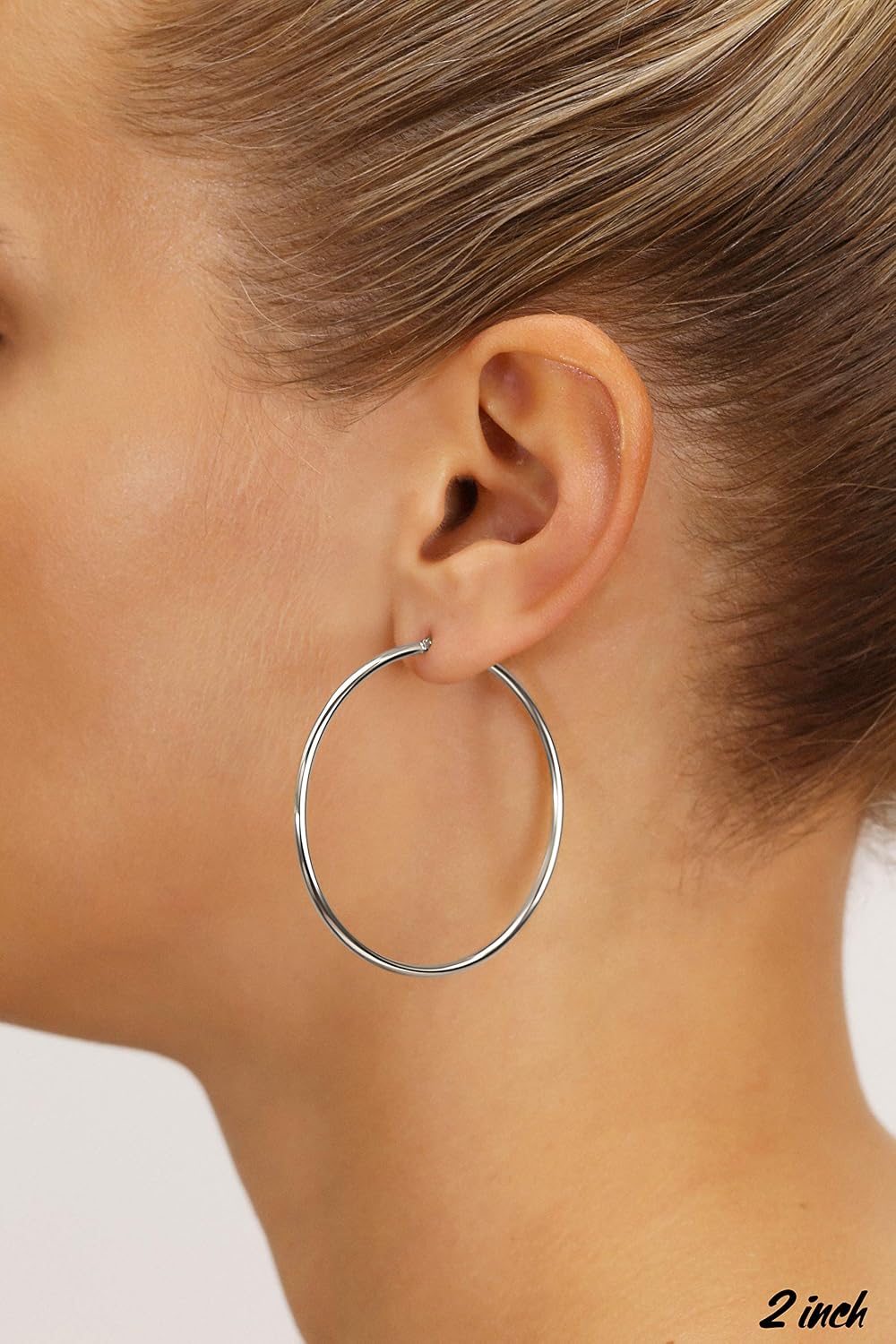 Classic 10K White Gold Hoop Earrings - Shiny Polished Plain Round Gold Hoops for Women and Men