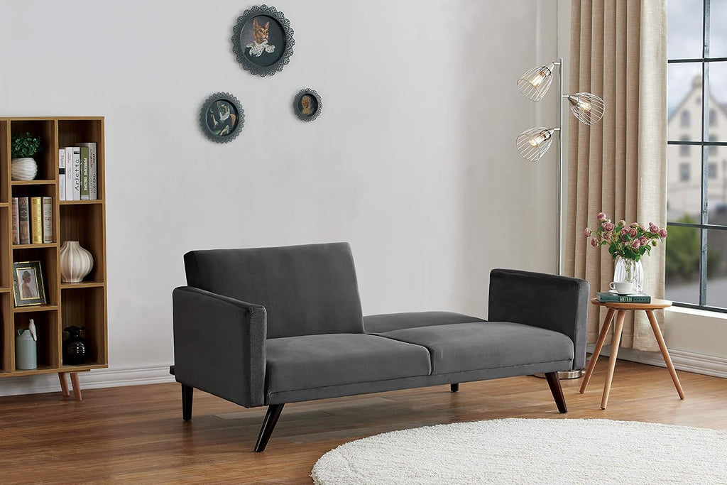 Container Furniture Direct Vintage Modern Retro Style Velvet Living Room Futon Sofa Bed, 72', Fossil Grey