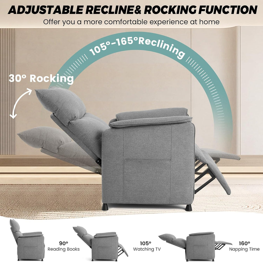 GarveeHome Elertric Recliner Chair with Massage and Heat, Adjustable Single Recliners Sofa with Remote Control Home Theater Seating &Armchair for Living Room/Office (Fabric, Grey)