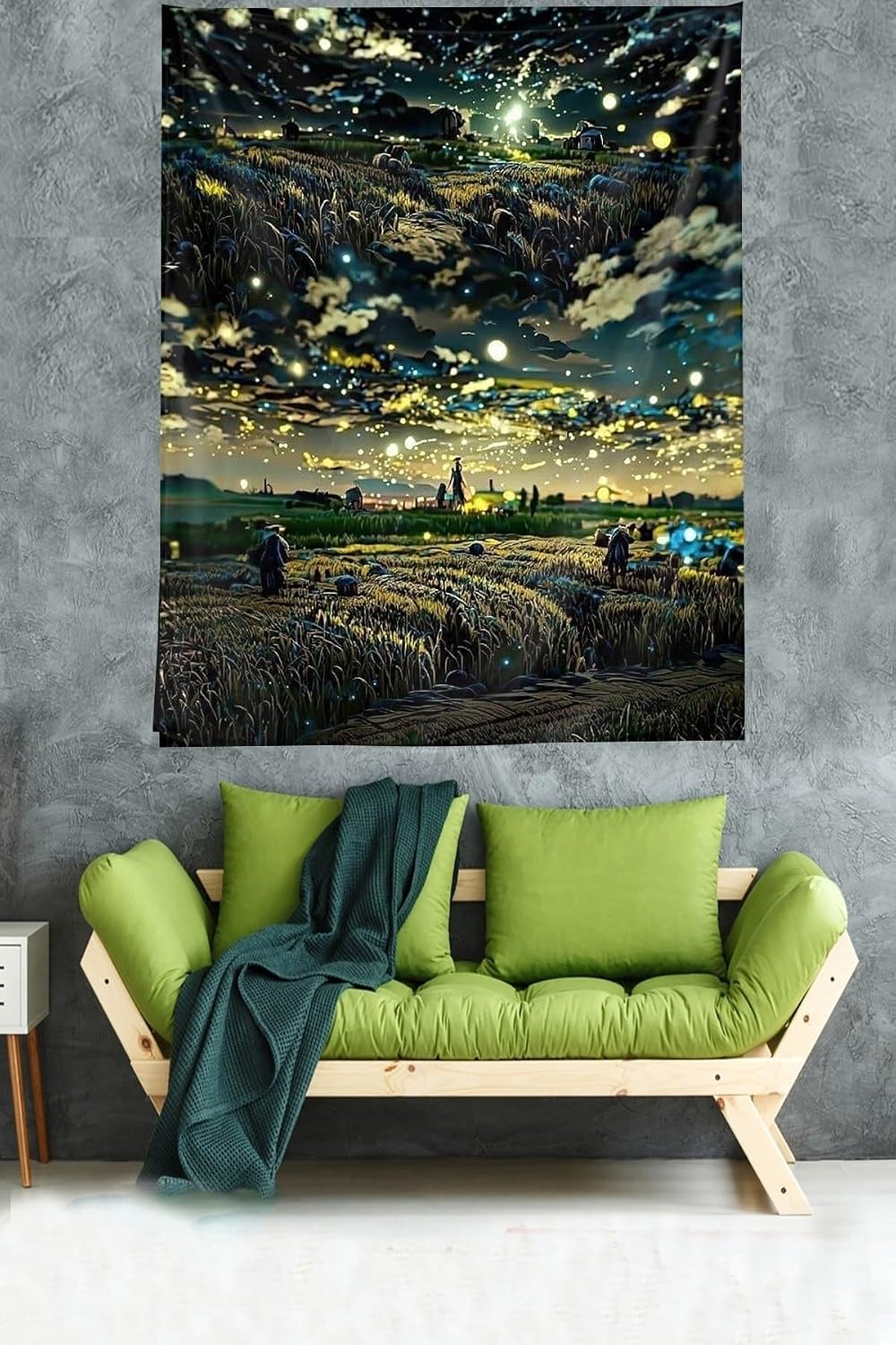Tapestry Wall Hanging Wheat Field Theme Stain Resistant Fabric 50x37cm Decorative Wall Art Famous Painting Style Home Decor - Koyu Yeşil - Sarı, 28x28 inch