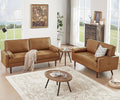 HIFIT 68'' Sectional Couches Set for Living Room, Mid Century Modern Faux Leather Sofa Couch w/Tufted Deep Love Seat & 2 Pillow, Home Sofa Living Room Small Couch for Bedroom, Office, Apartment, Brown