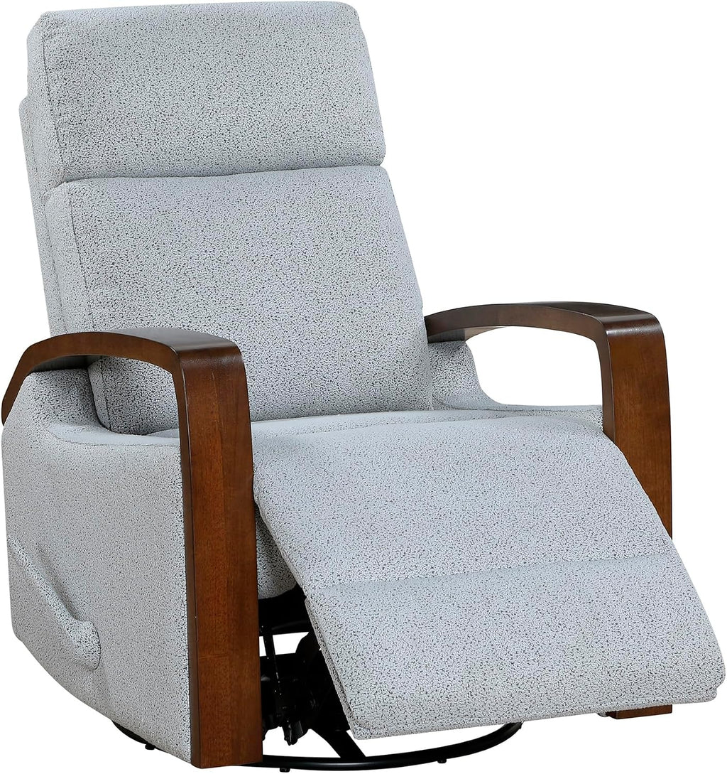 Lexicon 360 Degree Swivel Glider Reclining Chair, Soft Boucle Manual Recliner, Comfy Nursery Glider Recliner, Wood Arms, Pull Handle for Living Room/Office/Bedroom/Apartment, Gray