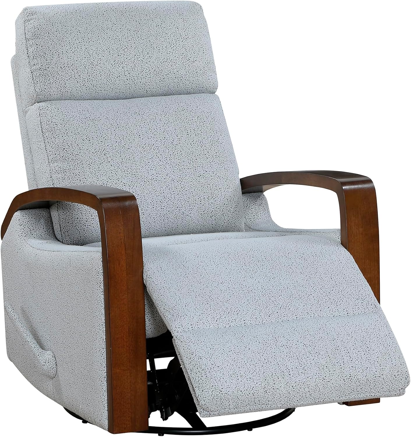 Lexicon 360 Degree Swivel Glider Reclining Chair, Soft Boucle Manual Recliner, Comfy Nursery Glider Recliner, Wood Arms, Pull Handle for Living Room/Office/Bedroom/Apartment, Gray