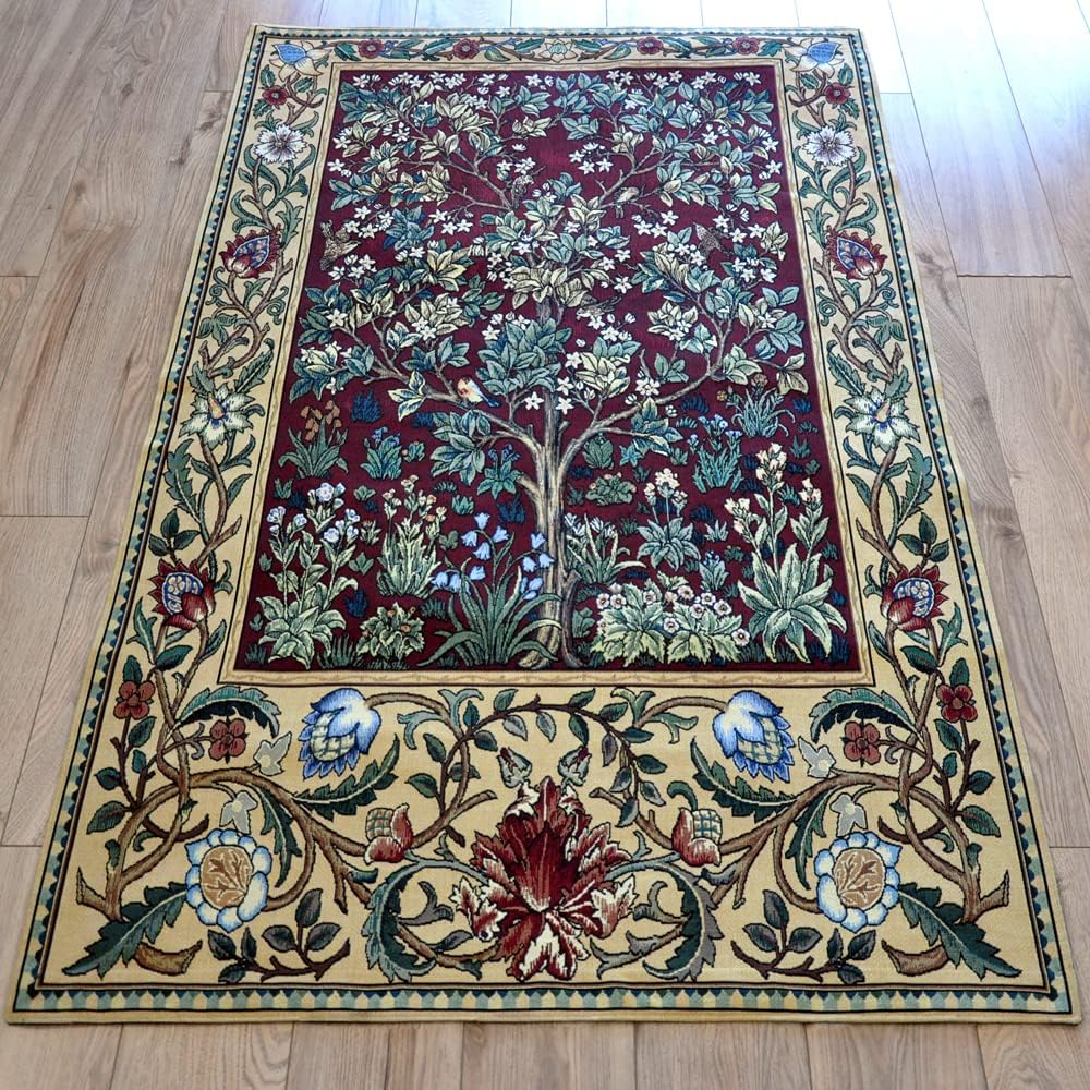 Aubelin Tapestry Long Ruby William Morris Tree of Life Fine Art Tapestry Wall Hanging Size 63'x35'