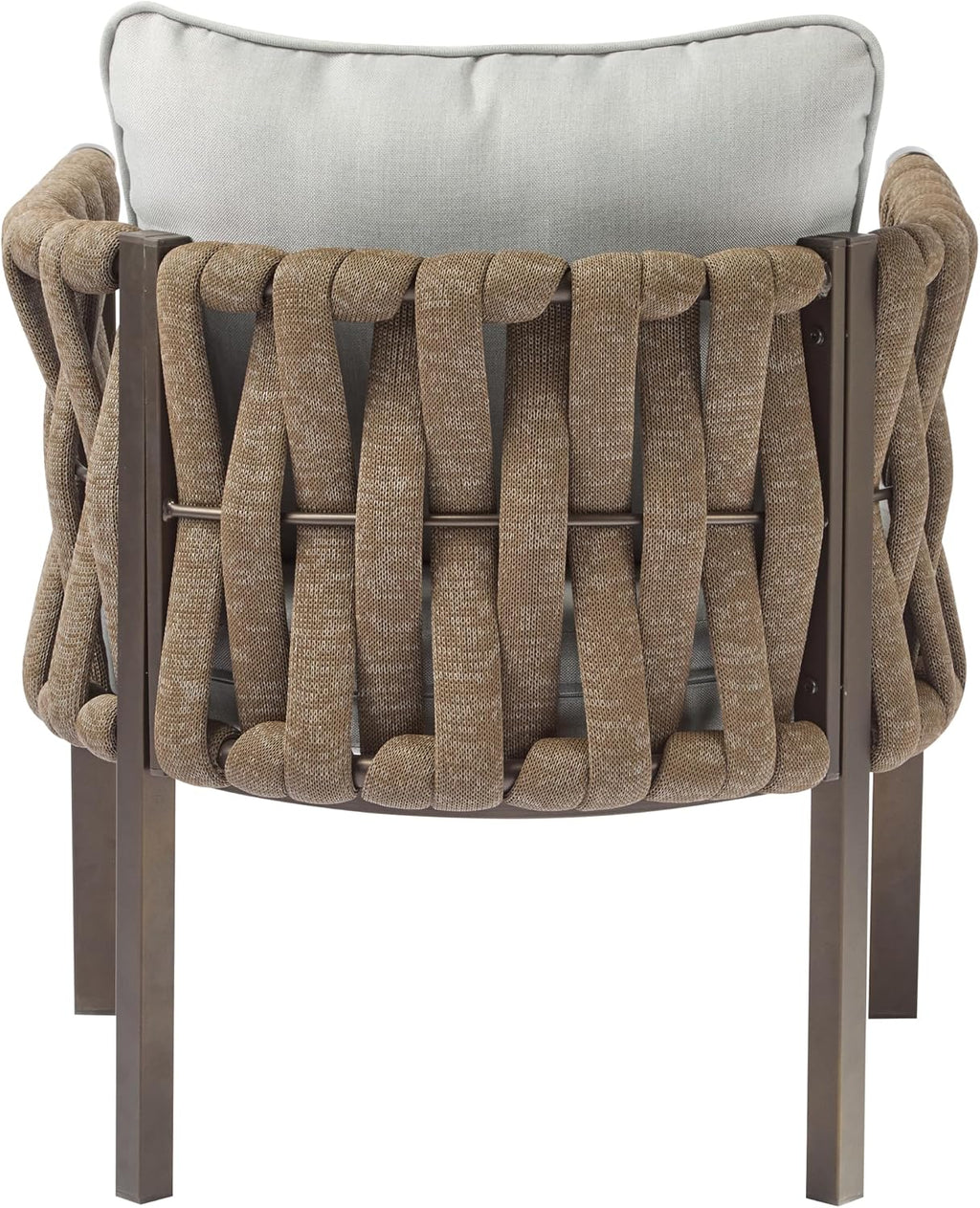 Christopher Knight Home Lena Patio Club Chairs Set of 2, Metal Accent Chairs, Rope Woven Backrest Armchair, Upholstered Cushions Seating, Tub Back Design for Backyard Garden, Brown+Light Gray
