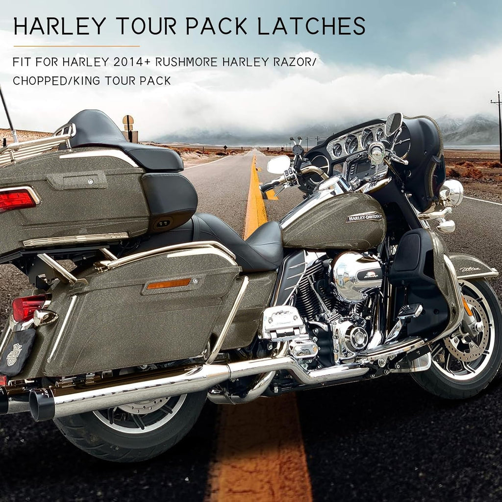 Tour Pack Latches, Tour Pack Trunk Lid Latch with Keys Fit for Harley Touring/Road King/Road Glide/Street Glide/Electra Glide/Ultra-Classic 2014+ Hard Candy Black Gold Flake