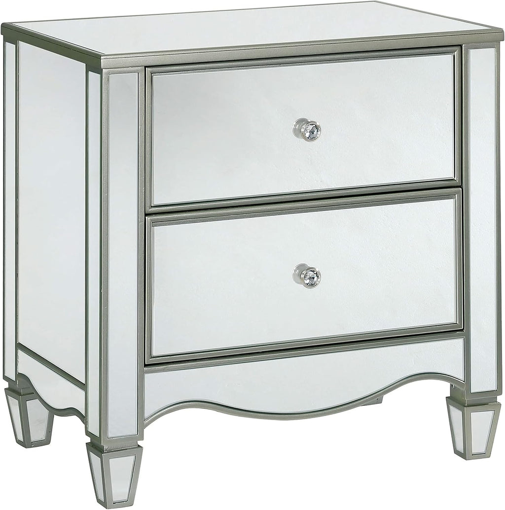 HOMES: Inside + Out Bowne Glam 2-Piece Wood USB Port Nightstand and 6-Drawer Dresser Set for Bedroom, Silver