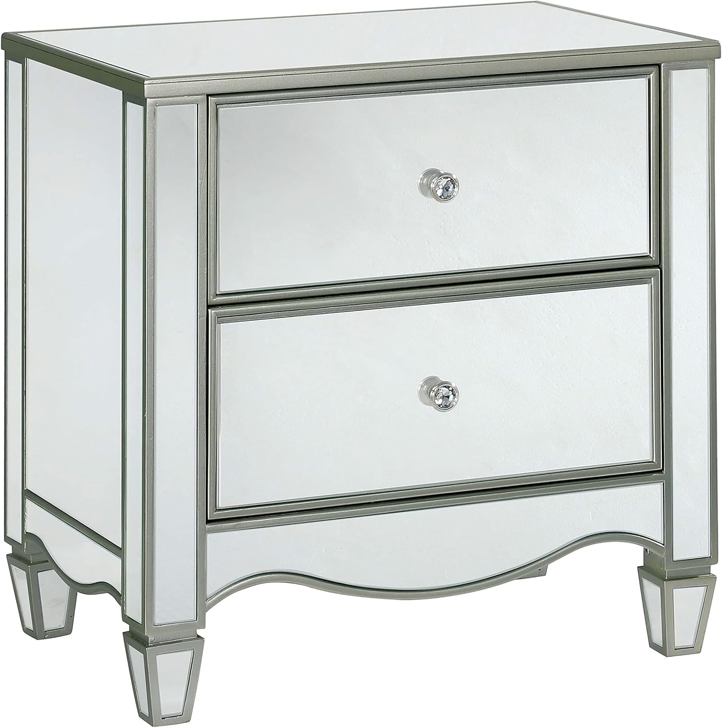 HOMES: Inside + Out Bowne Glam 2-Piece Wood USB Port Nightstand and 6-Drawer Dresser Set for Bedroom, Silver