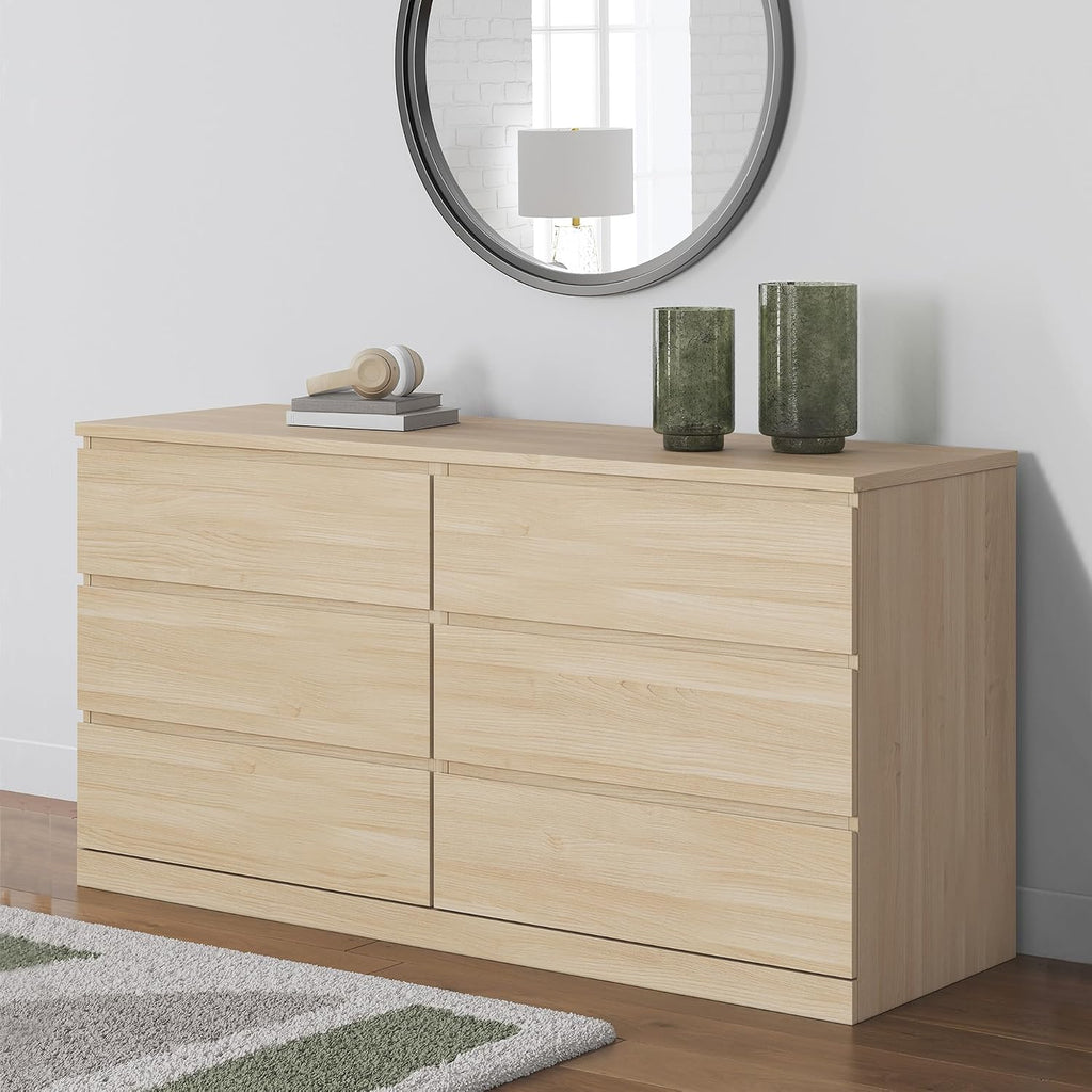 Signature Design by Ashley Onita Contemporary 6-Drawer Dresser with Ash Finish, Light Brown