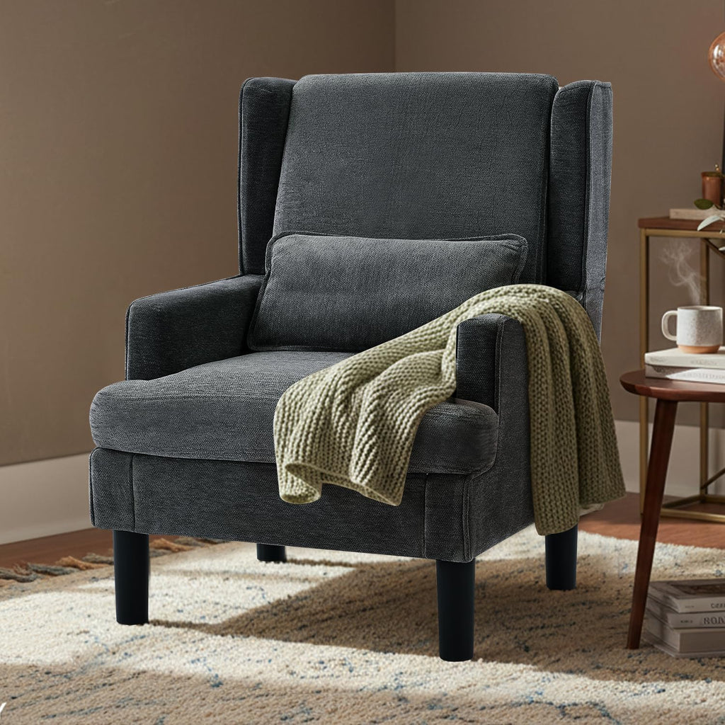 Modern Accent Chair for Living Room Chairs Oversized Reading Chair Accent Chairs for Living Room Sofa Chair with High Back and Wood Legs, Upholstered Armchair Comfy Chair for Bedroom(Dark Green)