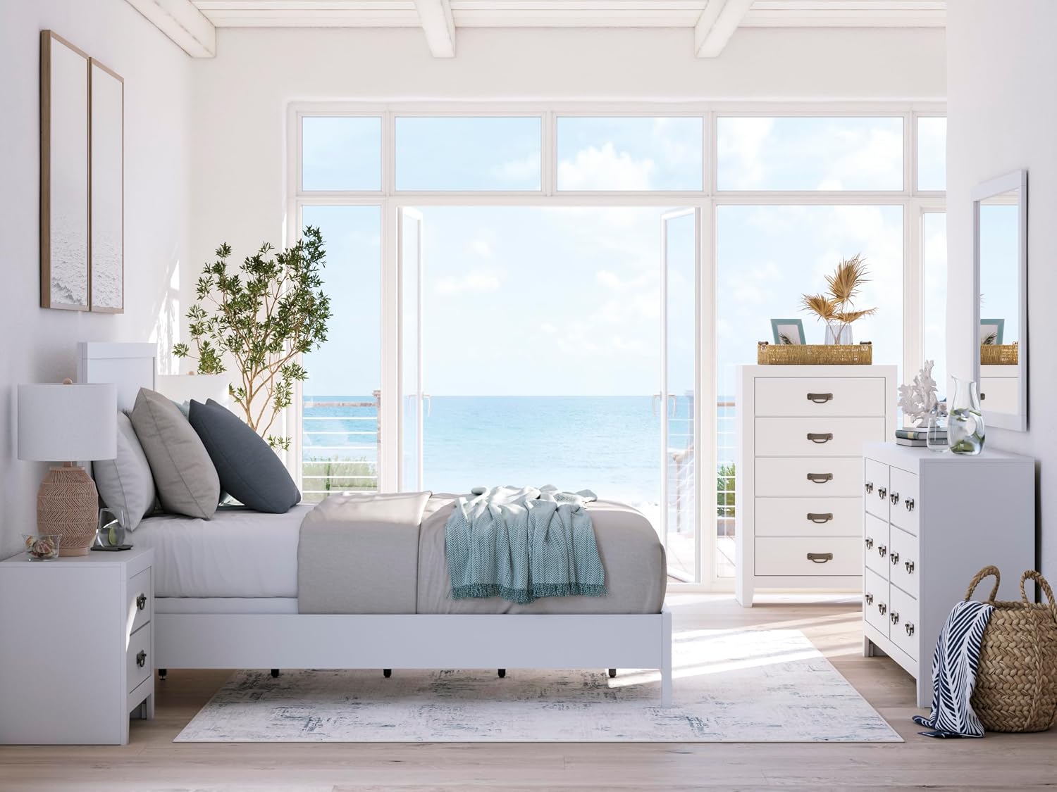 Signature Design by Ashley Binterglen Casual Coastal Six-Drawer Dresser with Dovetail Construction for Bedroom, White Finish, 57.13' W x 16.38' D x 35.5' H