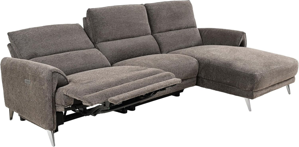 Furniture of America Drex Modern Chenille Sectional Recliner with Chaise and USB Ports, Reclining Sofa, L Shaped Comfy Couches for Living Room, Home Theater, Right Facing, Brown