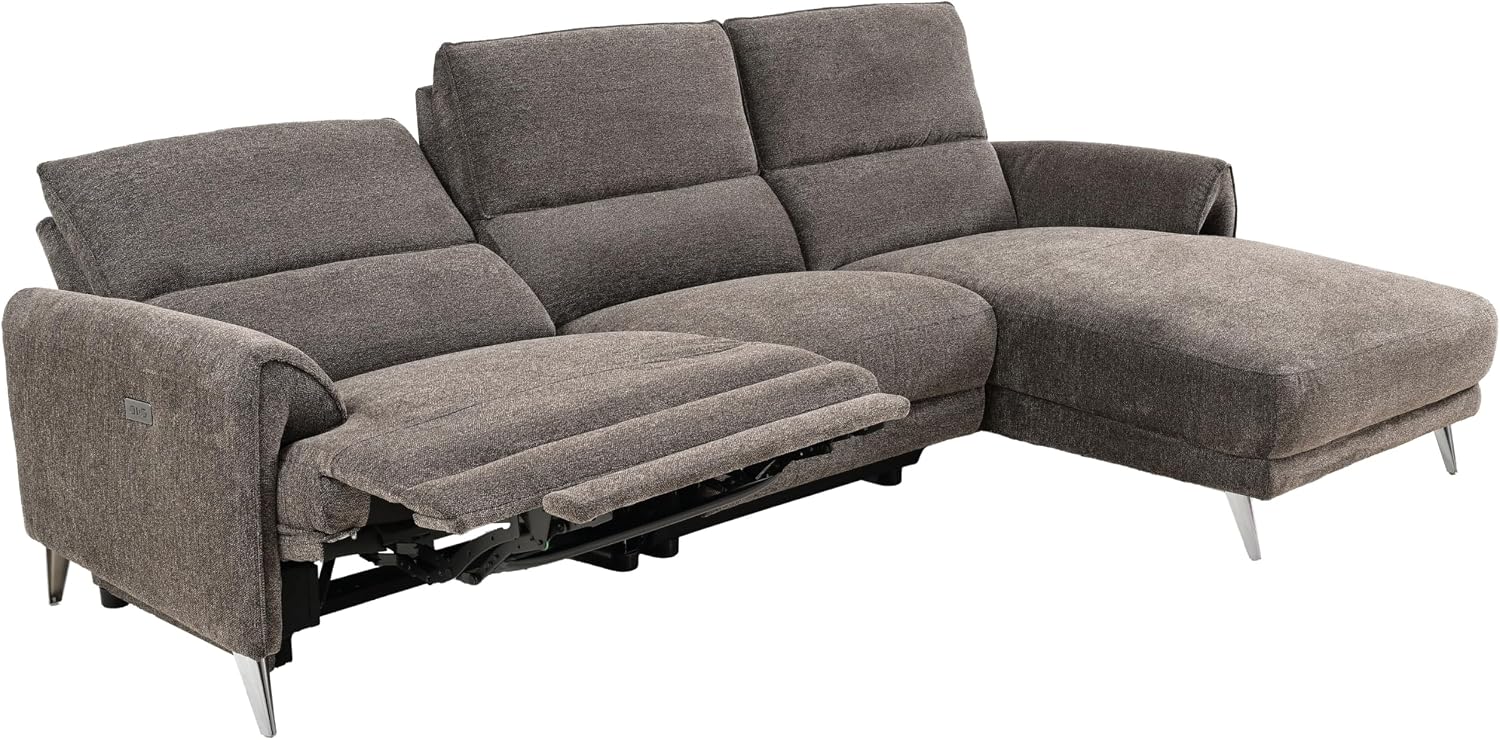 Furniture of America Drex Modern Chenille Sectional Recliner with Chaise and USB Ports, Reclining Sofa, L Shaped Comfy Couches for Living Room, Home Theater, Right Facing, Brown
