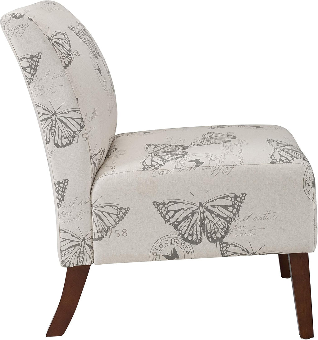 Linon Butterfly, Dark Espresso Linen Lily Chair, 21.5' W x 29.5' D x 31.5' H