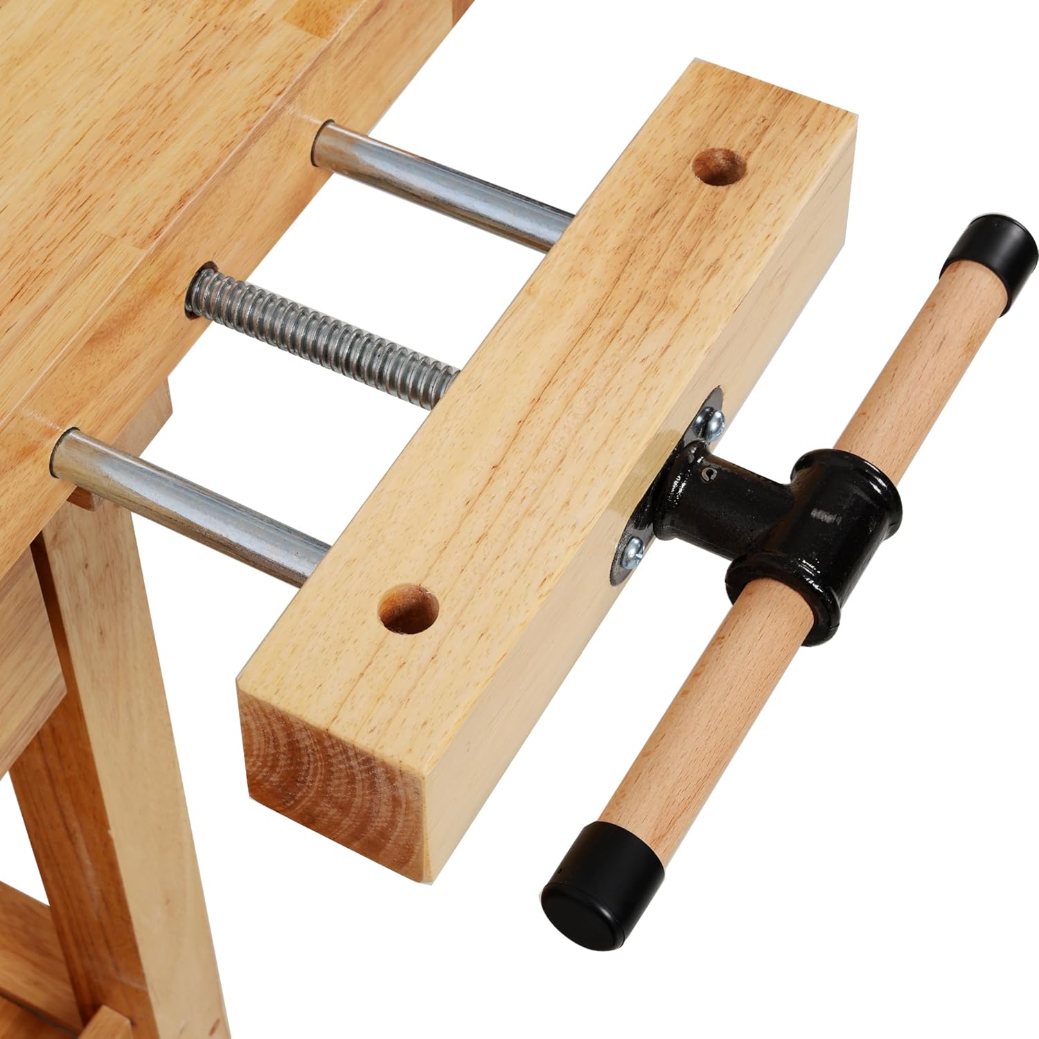 Montary 60' Professional Rubberwood Workbench with 2 Drawers & Open Shelf, Natural Finish Work Bench with Adjustable Handle for Garage, Woodworking Carpenter Workshop & Home Use