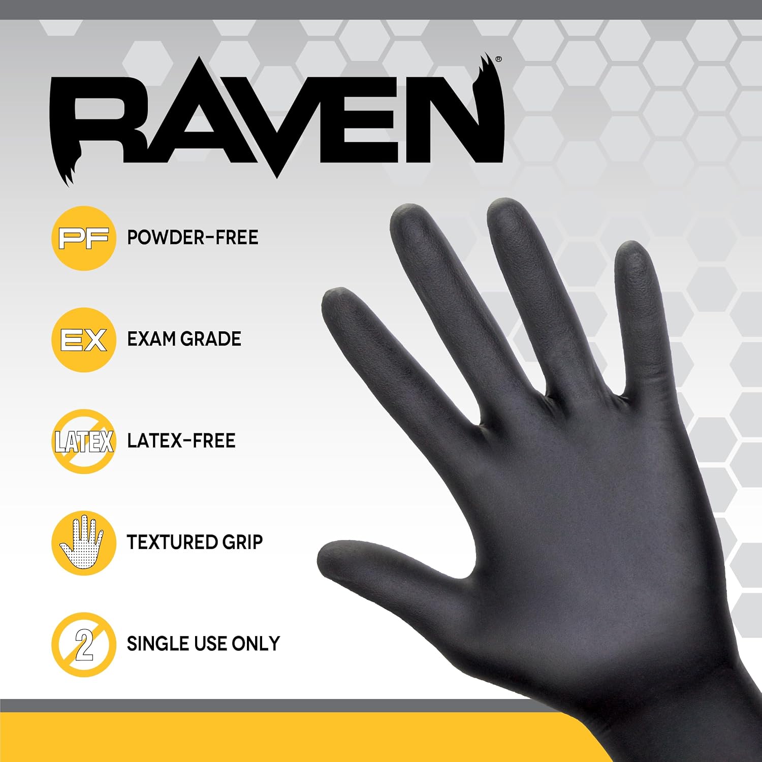 SAS Raven Powder Free Nitrile Disposable Gloves 7 Mil - XL Latex Free,Chemical + Puncture Resistant,Textured Grip,Single Use for Automotive,Industrial,Janitorial,MRO,Food Service 66519,(Pack of 10)