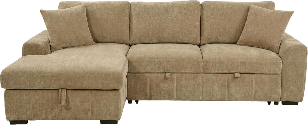 Coaster Home Furnishings - Pastrana - Wood and Fabric - Sleeper Sectional Sofa with Left-arm-Facing Chaise, and Track Arms - Living Room - Camel - 500358