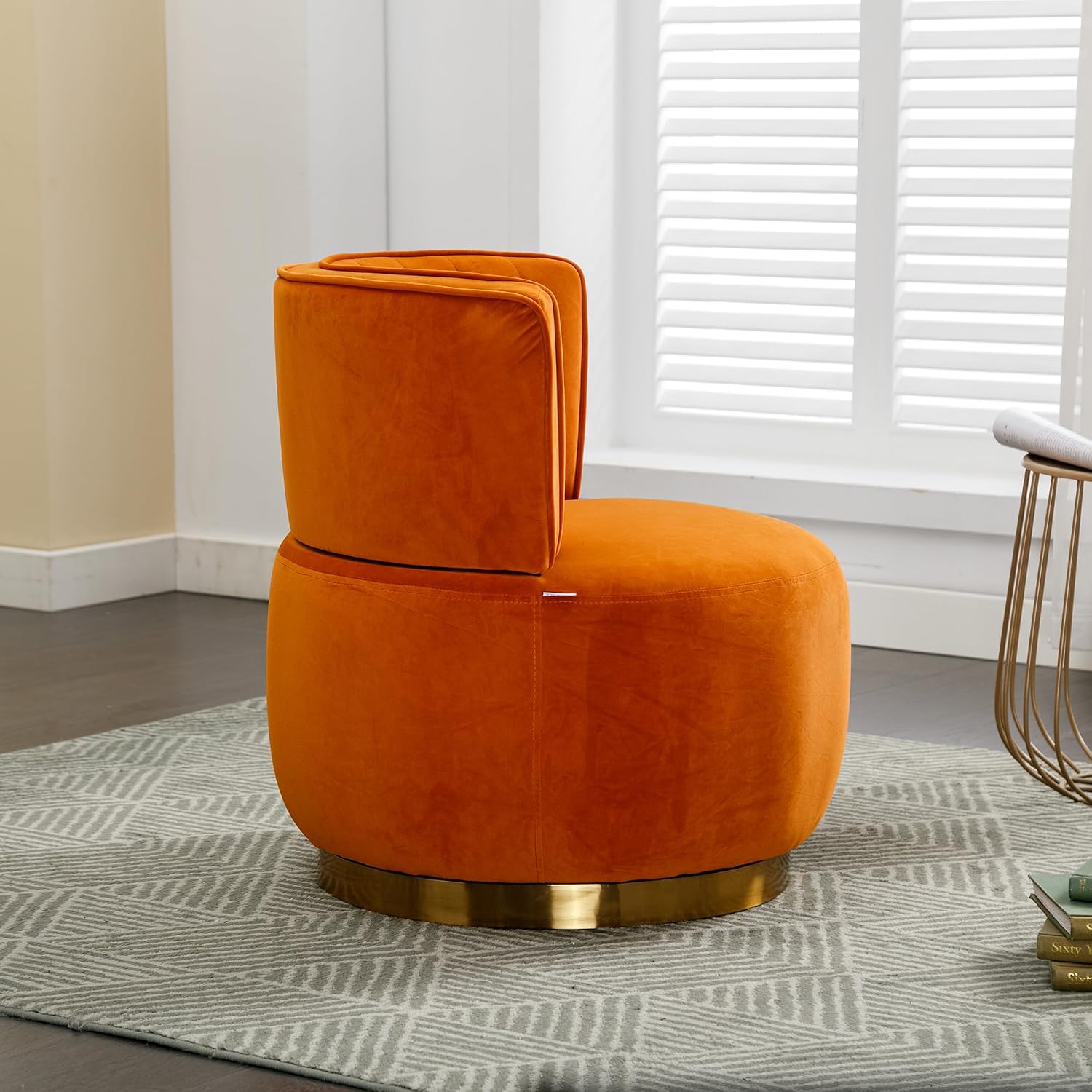 KEIKI Swivel Barrel Accent Chair, 360 Degree Rotating Upholstered Armchair with Velvet Fabric for Living Room, Office, Bedroom, Orange