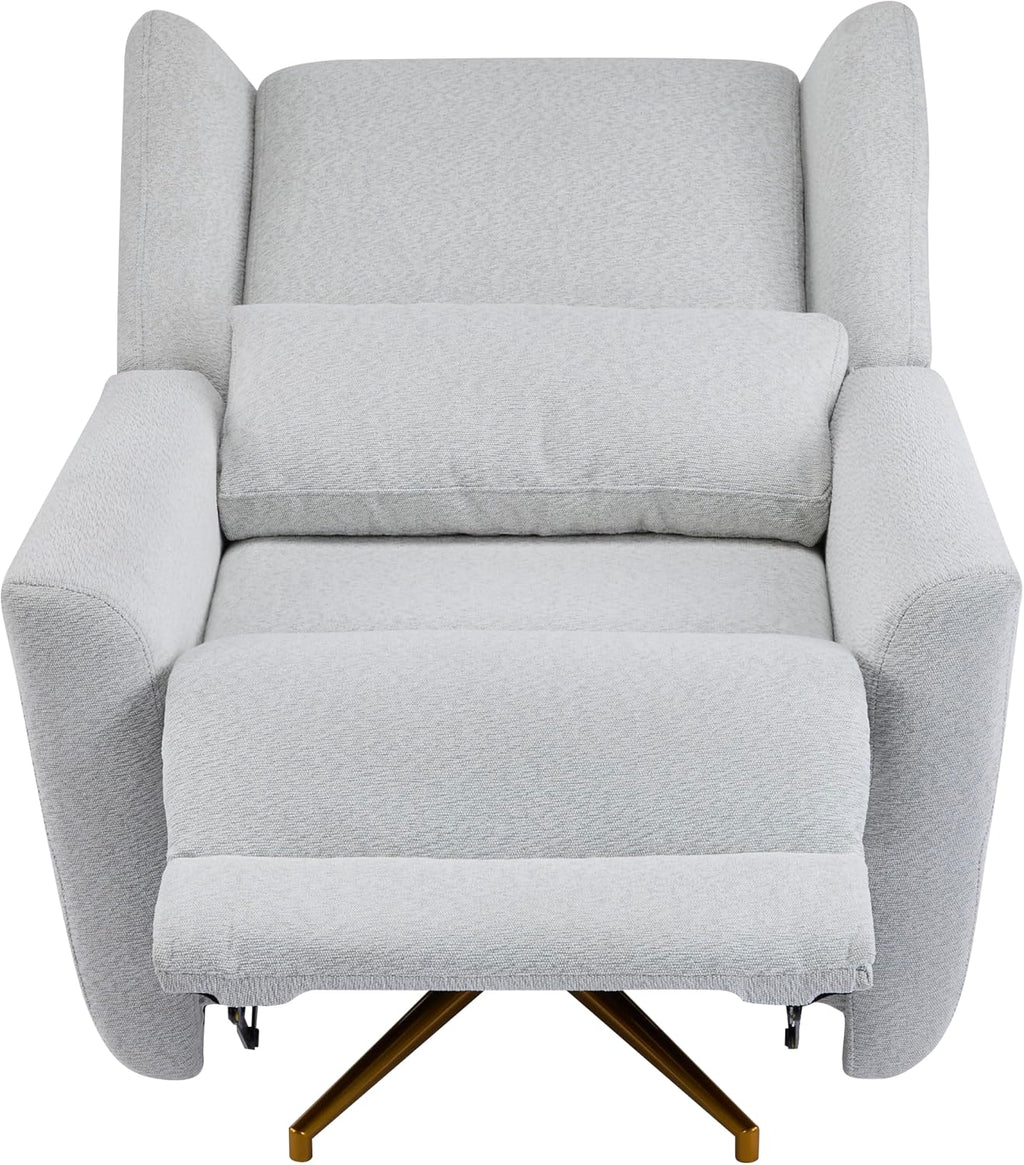 Christopher Knight Home Dolia Fabric Upholstered 360° Swivel Chair, Push-Back Power Recliner Chair, Iron Recliner Sofa with Rotation, Living Room Lounge Sofa, Adjustable Backrest, Gold + Light Grey