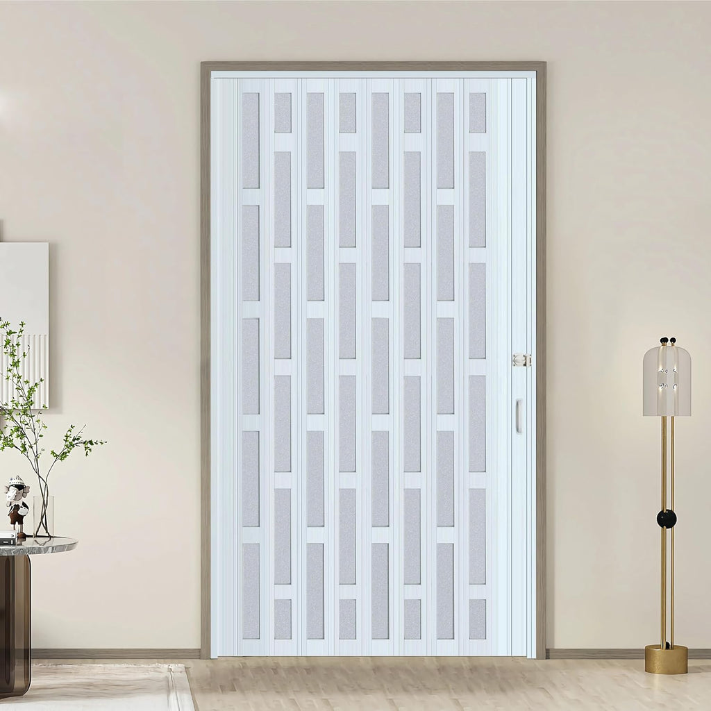 DIYHD 72X96in Glass Accordion Door, Large PVC Folding Door with Frosted Acrylic Panel for Privacy & High Light Transmission – Ideal for Oversized Openings, Space-Saving Closet or Room Divider