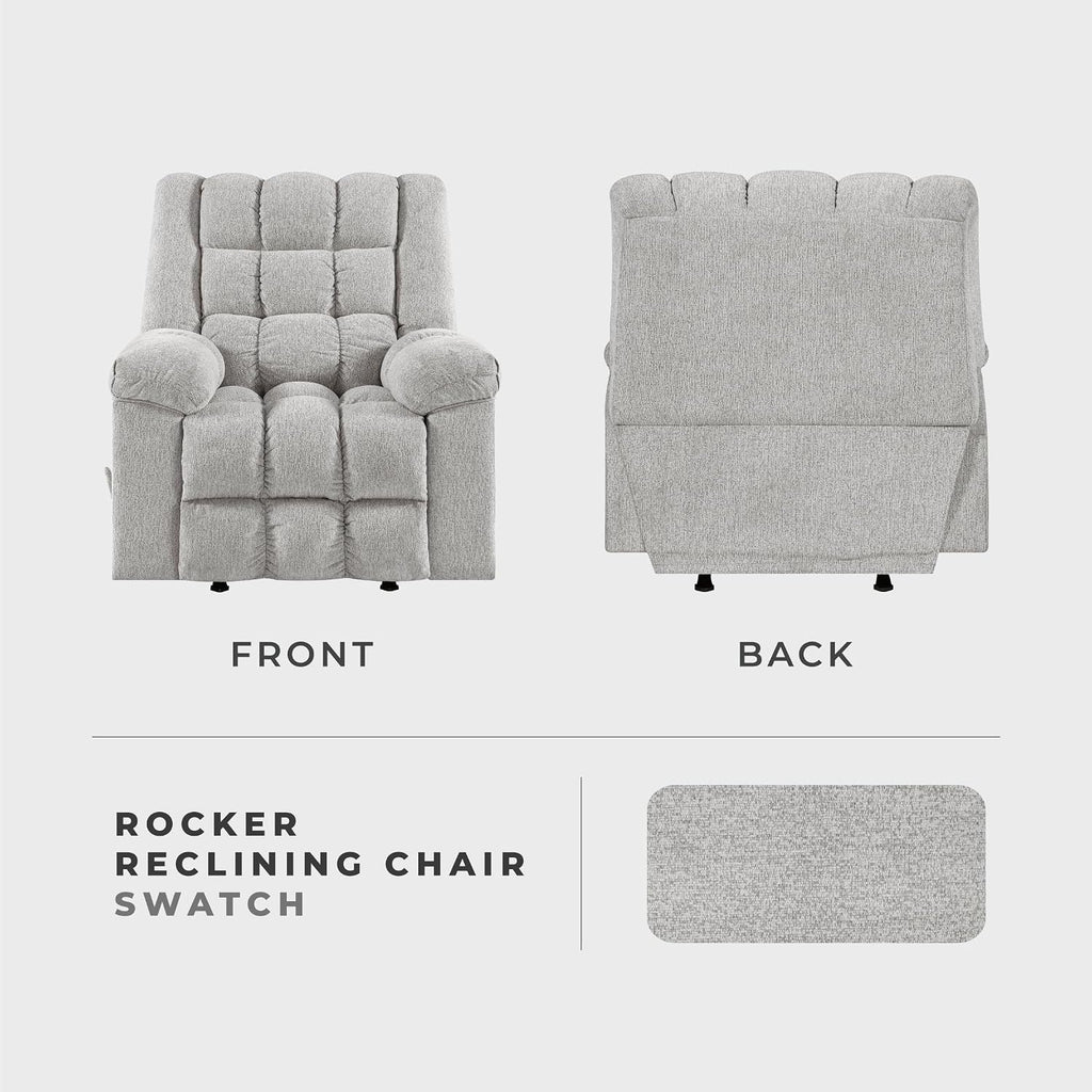 Lexicon Chenille Rocker Reclining Chair for Adults, Rocker Pull Handle Recliner, Nursery Chair for Living Room/Bedroom, High Back, Pillow Top Arms, High Density Foam Cushions, Light Grey