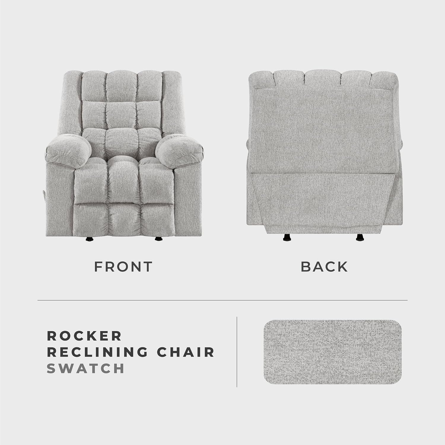 Lexicon Chenille Rocker Reclining Chair for Adults, Rocker Pull Handle Recliner, Nursery Chair for Living Room/Bedroom, High Back, Pillow Top Arms, High Density Foam Cushions, Light Grey