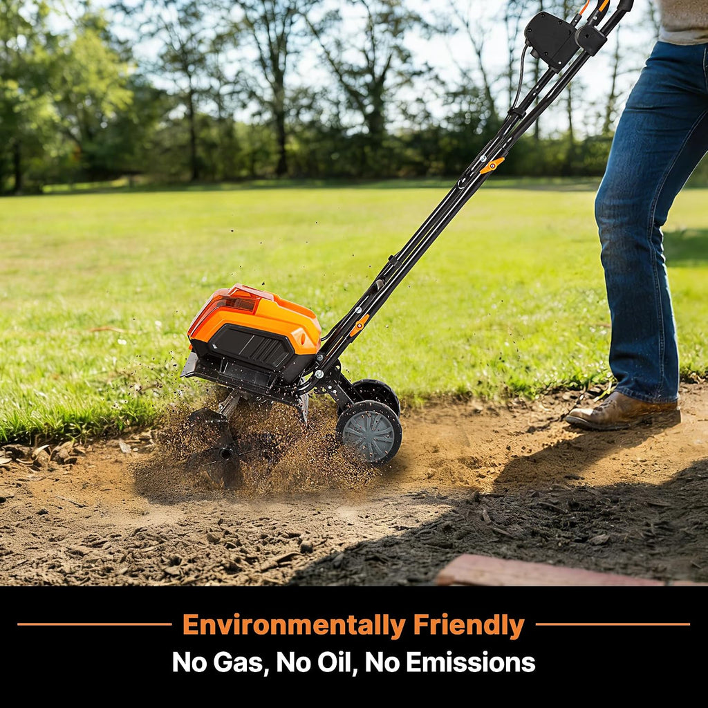 LawnMaster Brushless 48V MAX Cordless Tiller Cultivator with 2X MAX 24V 4.0ah Battery& 1x MX24V Dual Port Charger, 4X Blade, 14.5In Width & 9In Depth-CLTE4814