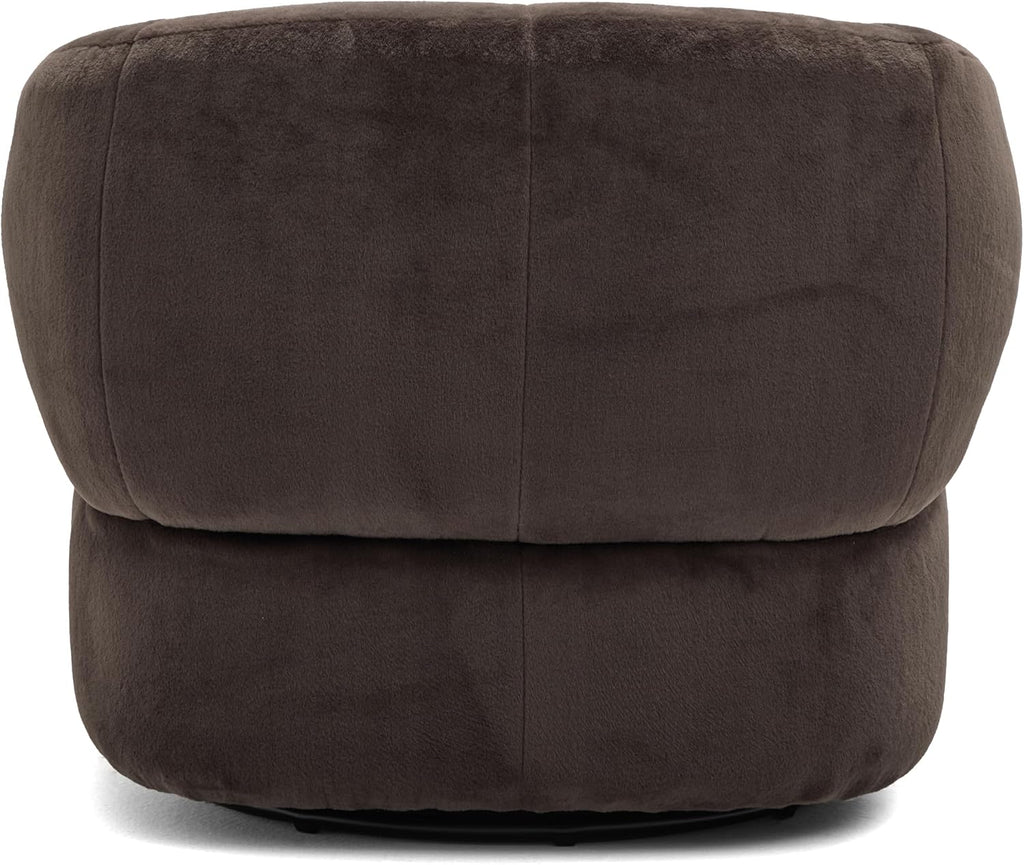 Christopher Knight Home Manie Plush Fabric 360° Swivel Accent Chair, Solid Wood Living Room Swivel Barrel Chair, Rotating Single Lounge Sofa, Comfy Reading Armchair, Dark Brown