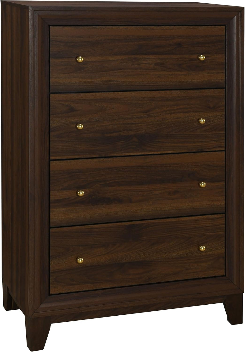 Coaster Home Furnishings - Welsley - Wood - 4-Drawer Chest with Gold Knobs, Mitered Trim and Angular Block Legs - Transitional - Bedroom - Walnut - 223445