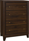 Coaster Home Furnishings - Welsley - Wood - 4-Drawer Chest with Gold Knobs, Mitered Trim and Angular Block Legs - Transitional - Bedroom - Walnut - 223445