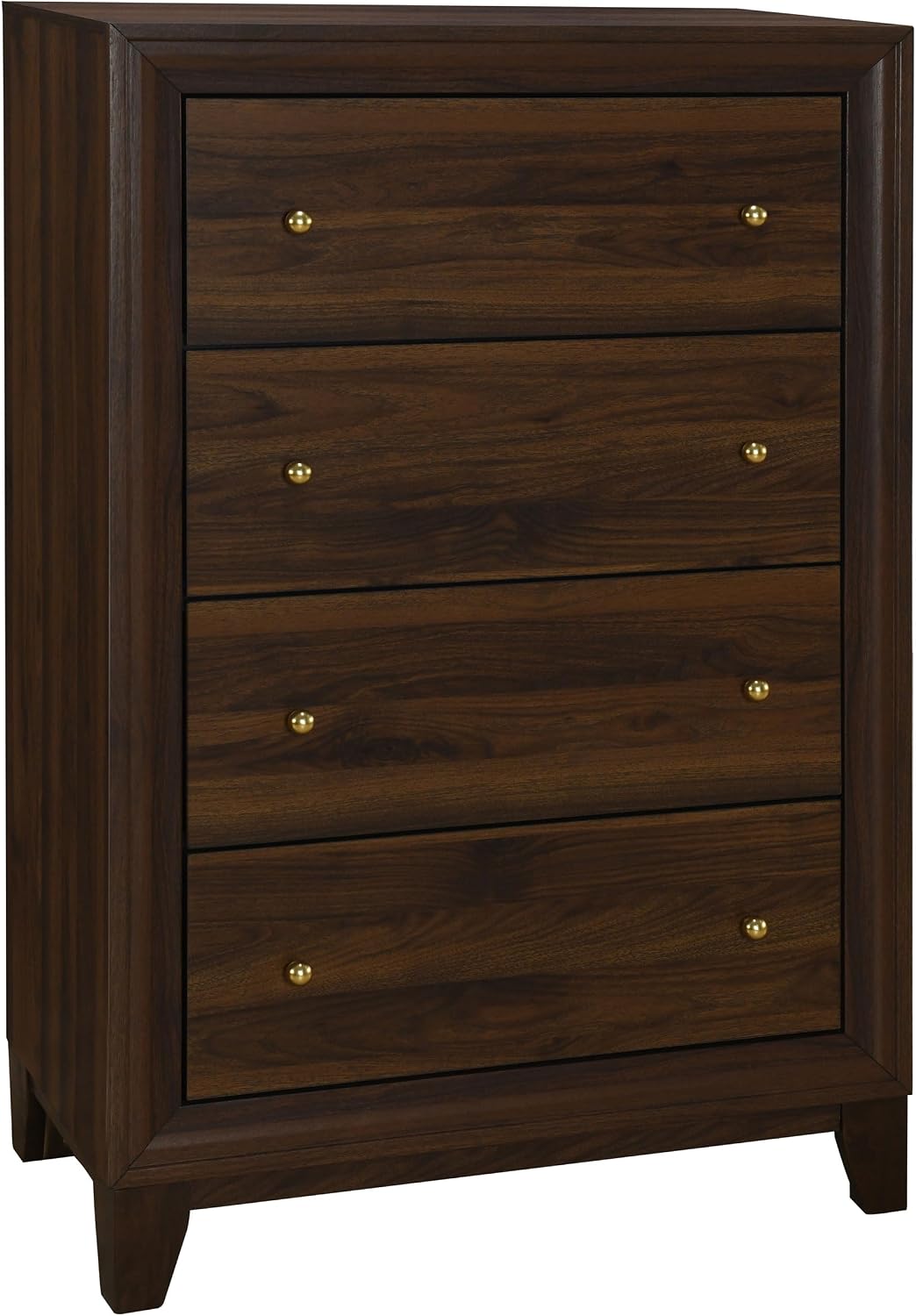 Coaster Home Furnishings - Welsley - Wood - 4-Drawer Chest with Gold Knobs, Mitered Trim and Angular Block Legs - Transitional - Bedroom - Walnut - 223445