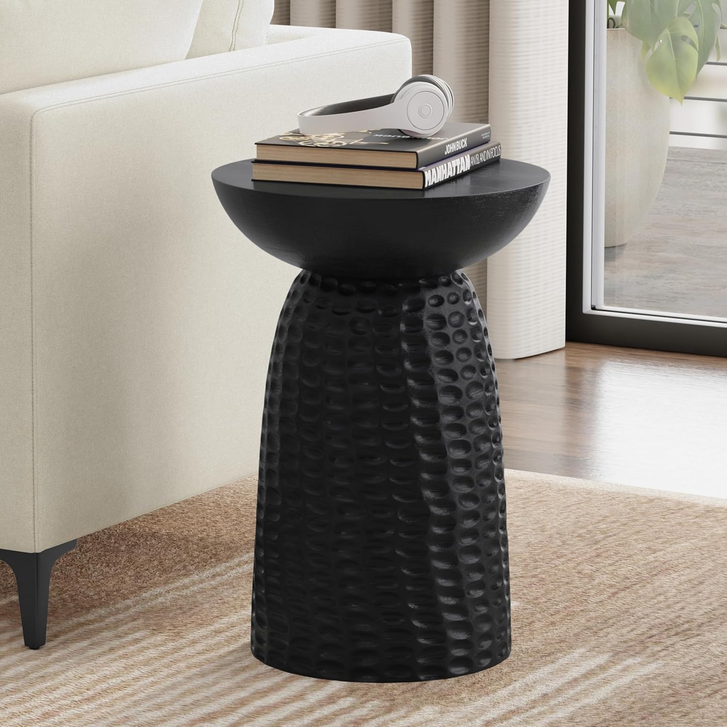 SIMPLIHOME Boyd End Table - 16 inch Wide Solid Mango Wood Round Accent Table in Black, Handcrafted Contemporary Nightstand or Lamp Stand for Living Room, Bedroom, or Family Room, Assembled
