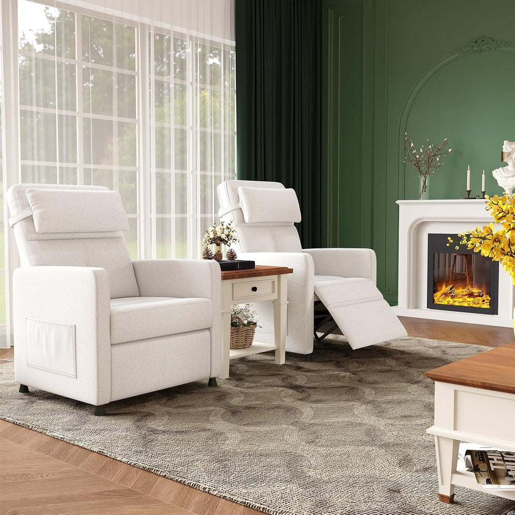 Towallmark Power Recliner Chair with Electric Adjustable Back, USB Port & Side Pockets, Single Overstuffed Recliner Chair for Living Room, Bedroom, or Home Theater, Beige White