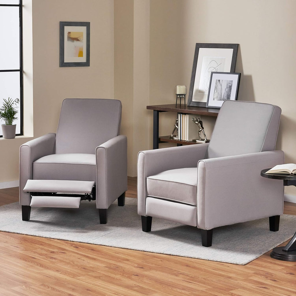 Christopher Knight Home Emmie Fabric Recliner (Set of 2), Light Gray, Dark Brown