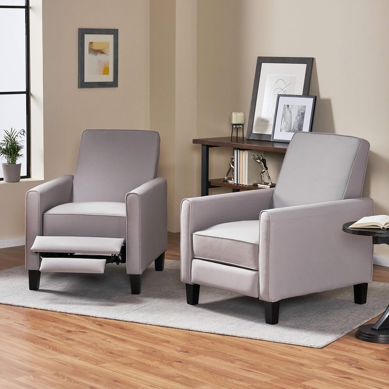 Christopher Knight Home Emmie Fabric Recliner (Set of 2), Light Gray, Dark Brown