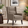 Zihanhome High Back Accent Chair, Fabric Living Room Chairs, Comfy Upholstered Armchair with Wooden Legs for Living Room, Bedroom, Apartment (1, Brown)