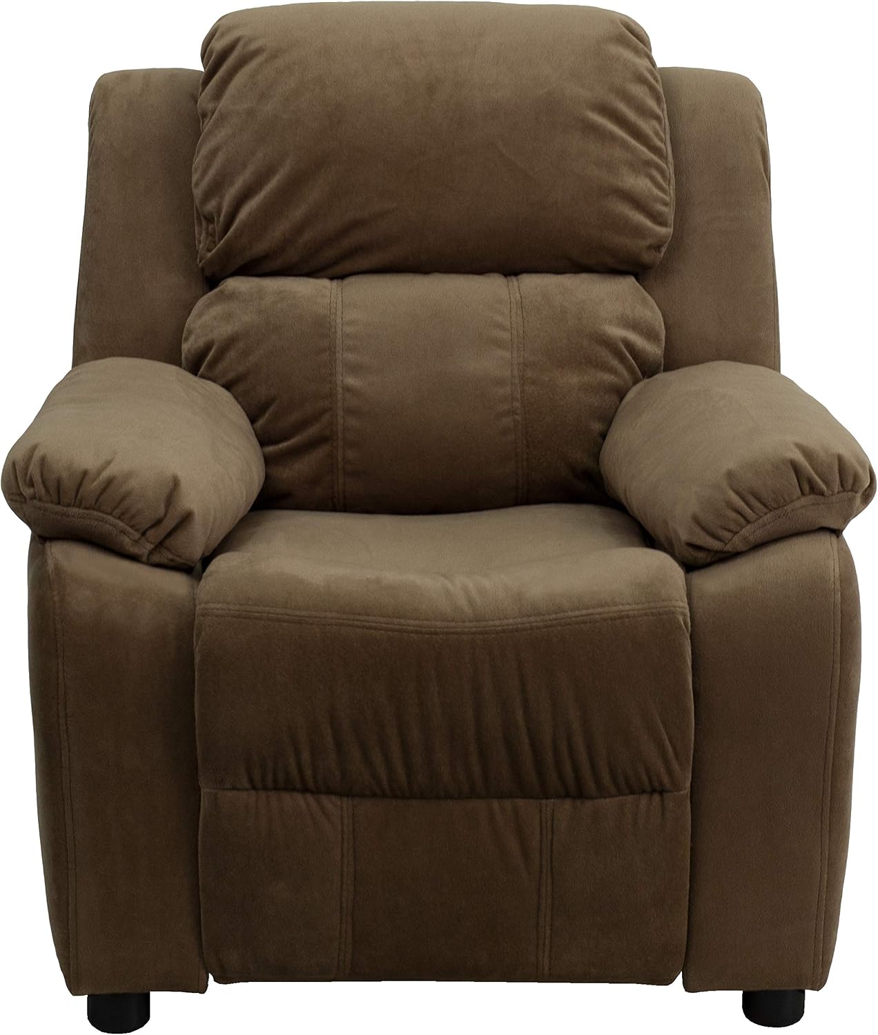 Flash Furniture Charlie Microfiber Kids Recliner with Flip-Up Storage Arms and Safety Recline, Contemporary Reclining Chair for Kids, Supports up to 90 lbs., Brown
