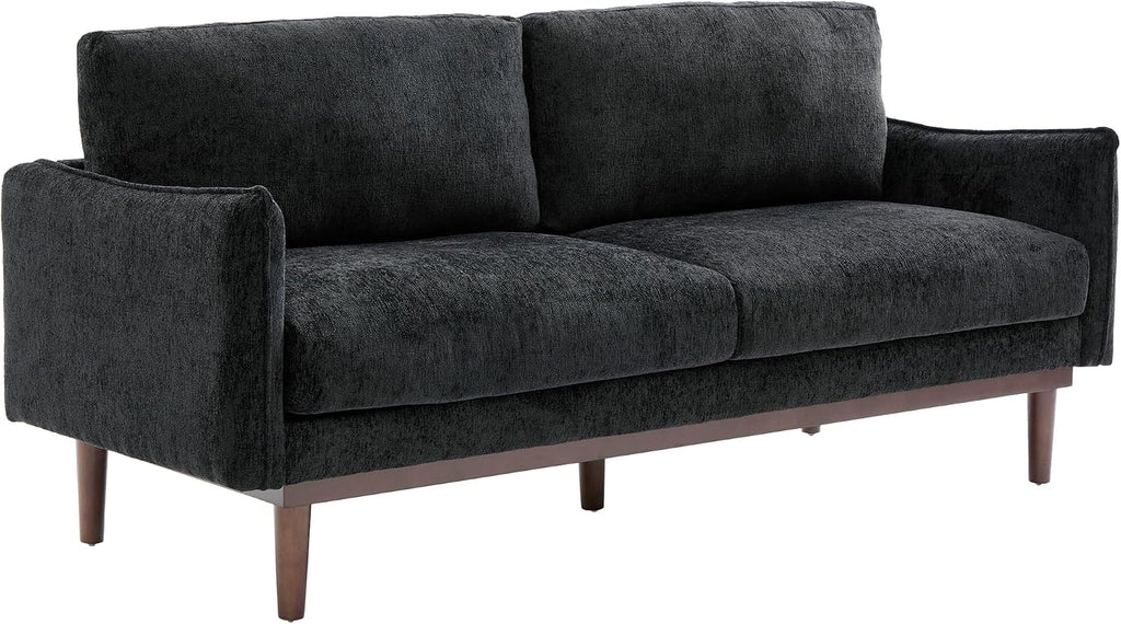 Christopher Knight Home Brena Modern Chenille Upholstered Loveseat Sofa, Wooden 2 Seater Sofa Couch with Deep Seat, Comfy Cloud Couch for Living Room, Bedroom, Home Office, Black