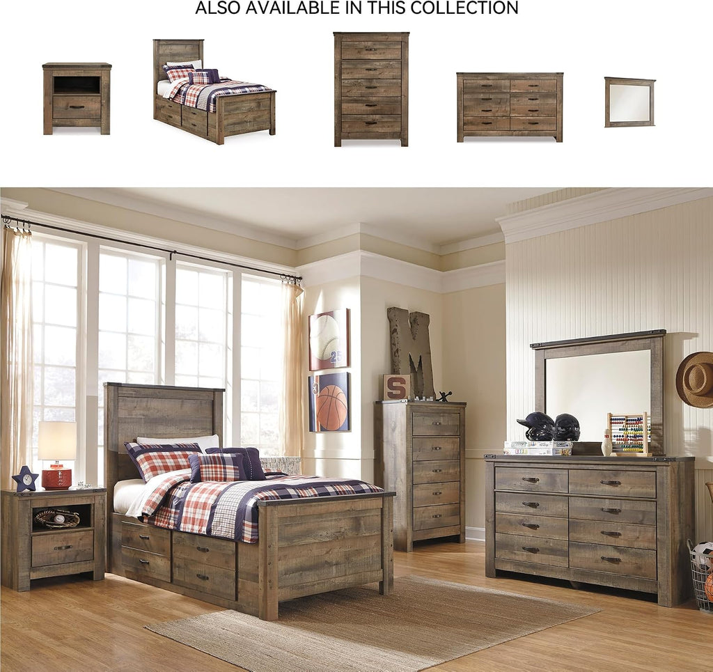 Signature Design by Ashley Trinell Rustic 6 Drawer Dresser with Safety Stop for Bedroom, Dark Brown