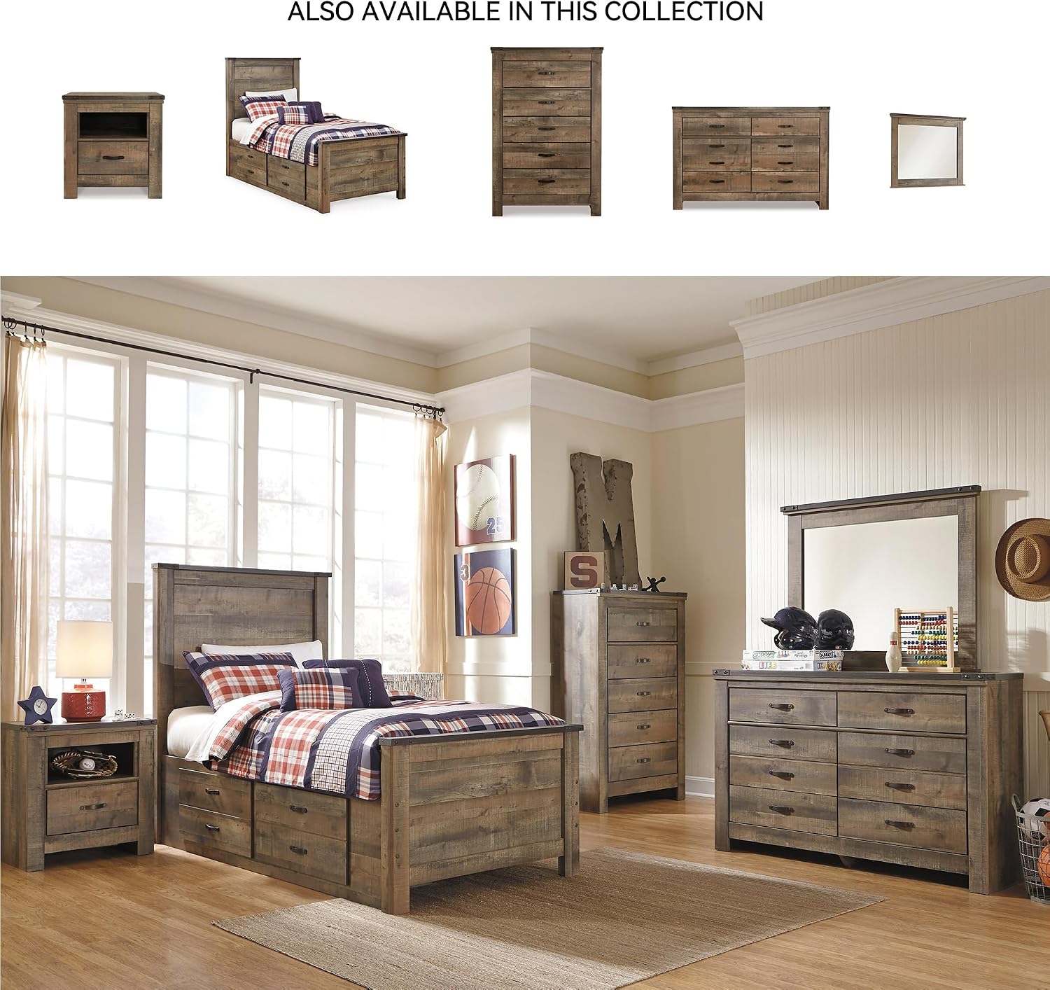 Signature Design by Ashley Trinell Rustic 6 Drawer Dresser with Safety Stop for Bedroom, Dark Brown
