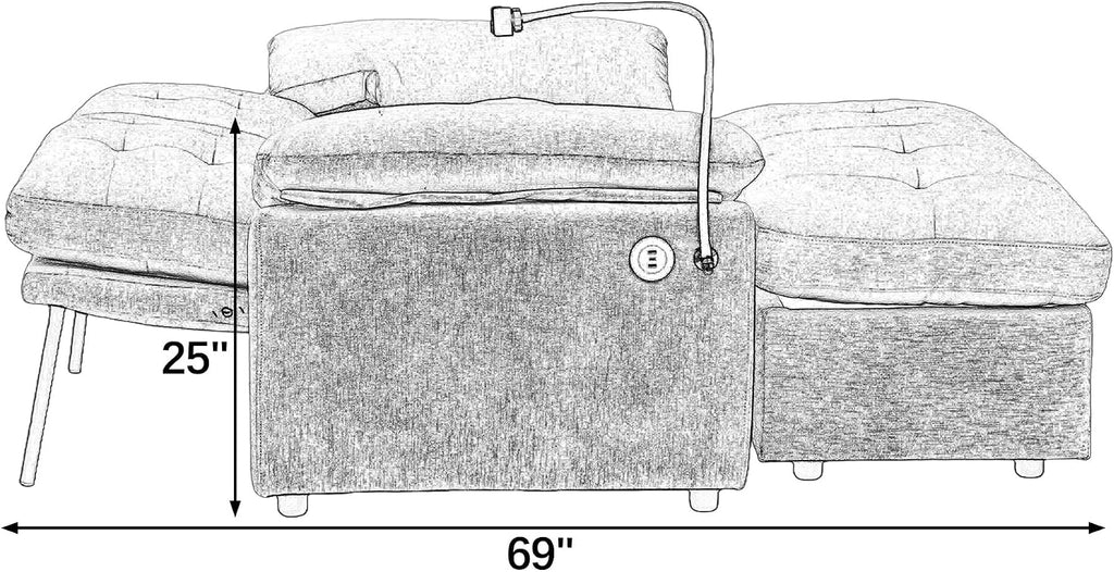 KEIKI 56' Oversized Chaise Lounge Chair Indoor with Storage Ottoman, USB Port &Phone Stand, Cloud Upholstered Chaise Lounge Recliner, Deep Seat Reading Couch Sofa Bed for Living Room Bedroom,Beige