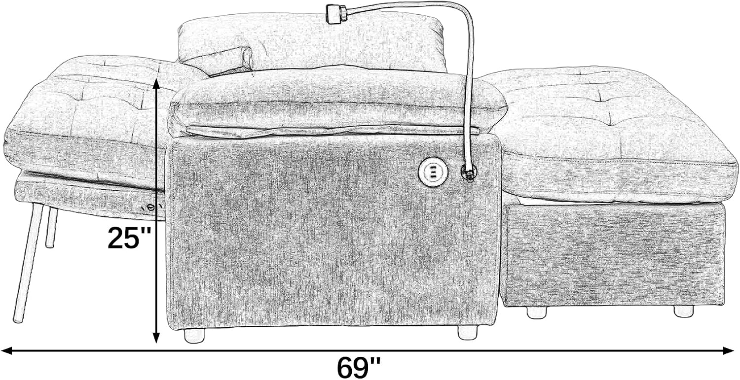 KEIKI 56' Oversized Chaise Lounge Chair Indoor with Storage Ottoman, USB Port &Phone Stand, Cloud Upholstered Chaise Lounge Recliner, Deep Seat Reading Couch Sofa Bed for Living Room Bedroom,Beige