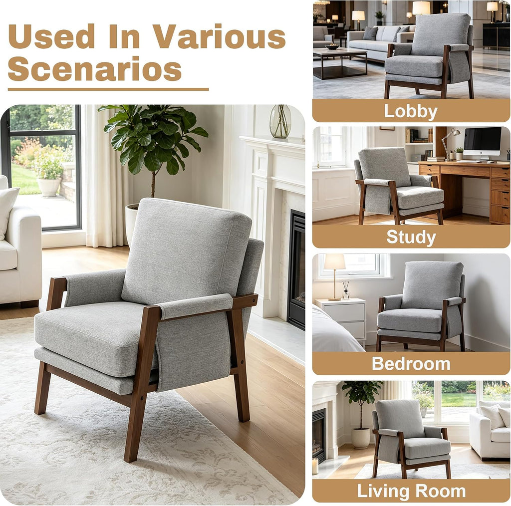 RNKSFX Accent Chairs for Living Room Set of 2, Modern Arm Chairs for Bedroom, Wooden Upholstered Mid Century Accent Chairs, Grey