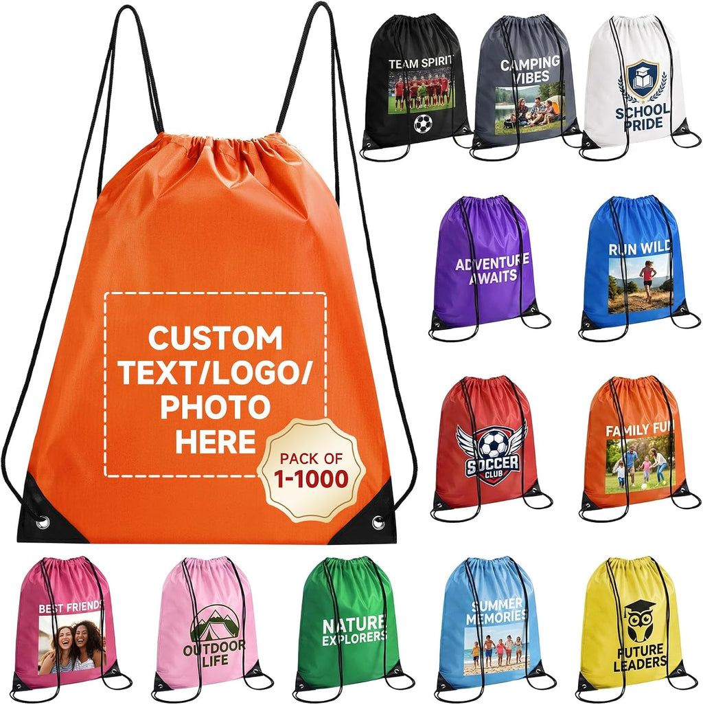 Custom Drawstring Backpack with Logo, 100 Pack Personalized Draw String Back Bag Drawstring Bags Bulk for Sports, Gym, Travel, Swimming, Beach