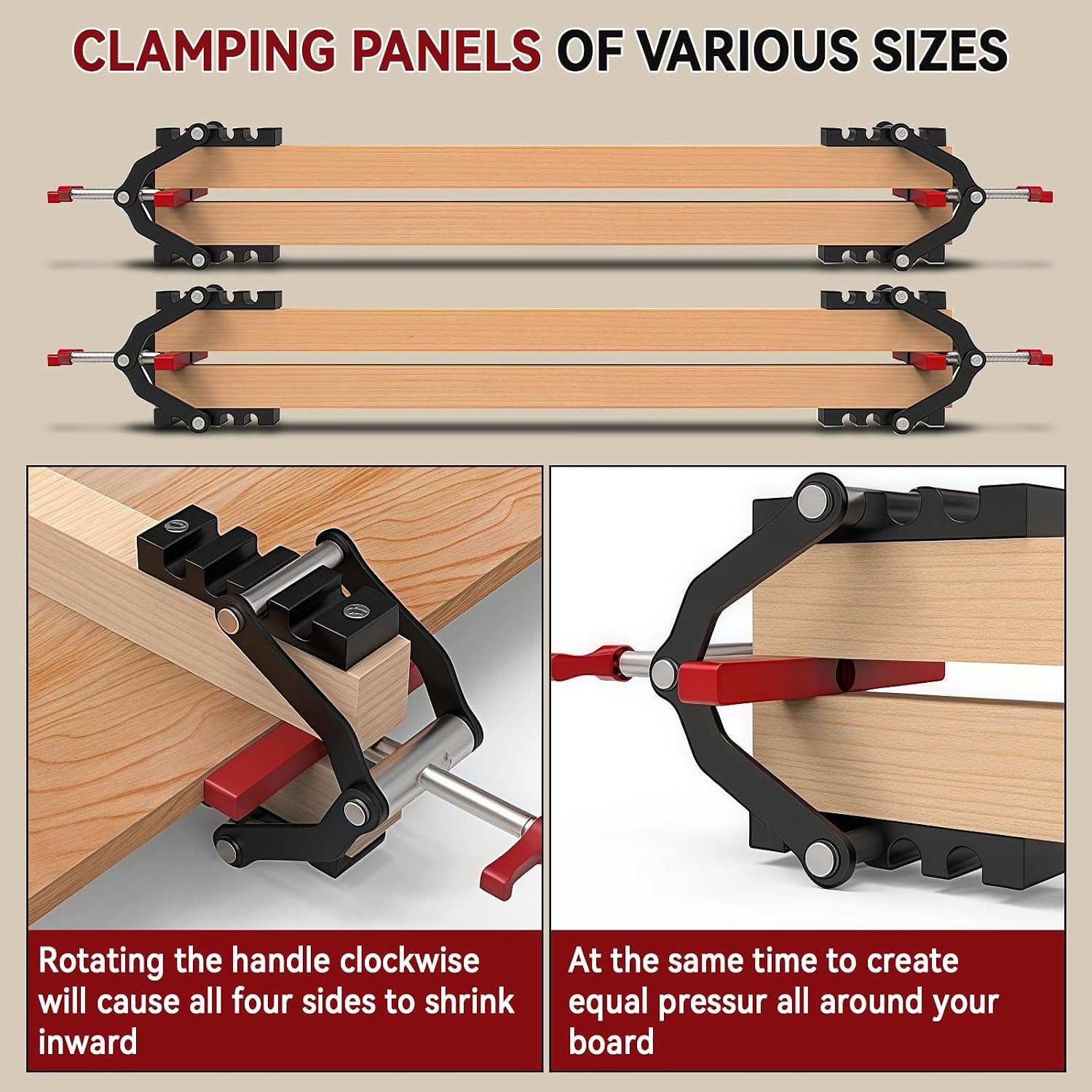 JOJOCY 4 Way Pressure Release Clamps 2-pairs, Clamping Woodworking Clamp for Flat Panel Assembly, Steel Parallel Clamp for Tabletops, Cabinets, Furniture & Precision Wood Projects