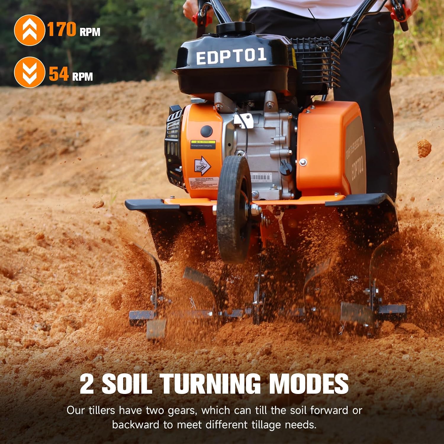 Gas Powered Tiller, 212CC 7HP 4-Stroke Engine, Adjustable 22'' Width, Front Tire Cultivator with Forward/Reverse Gears, 3-Height Adjustment, Durable High-Carbon Steel Blades for Gardening